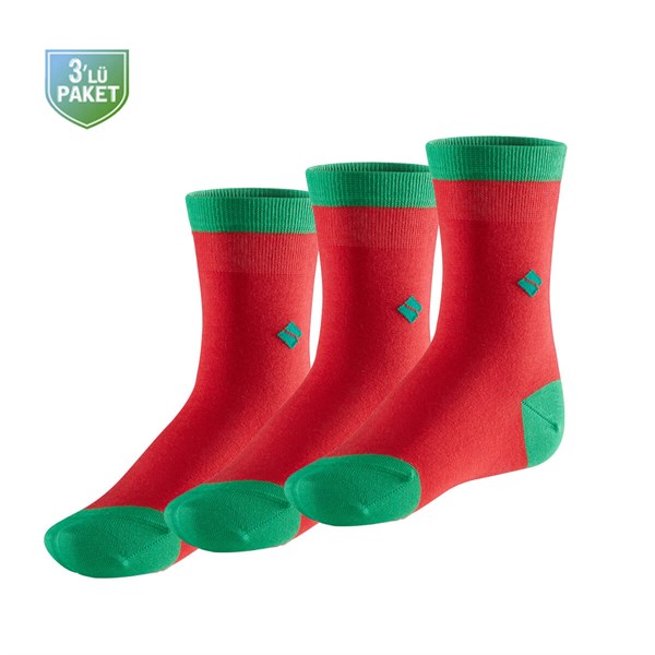 Koku Yapmayan Soket Erkek Çocuk Kırmızı Yeşil Gümüş Çorap 3'lü Paket