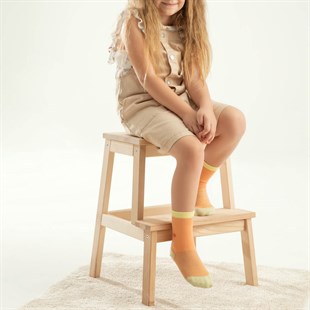 Koku Yapmayan Soket Kız Çocuk Sarı Turuncu Gümüş Çorap