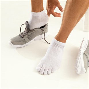 Mantar Önleyici Parmaklı Patik Erkek Beyaz Gümüş Çorap 3'lü Paket