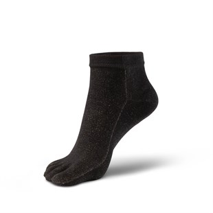 Mantar Önleyici Parmaklı Patik Kadın Siyah Gümüş Çorap