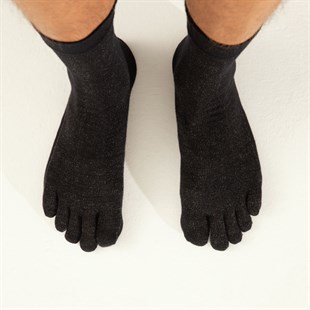 Mantar Önleyici Parmaklı Soket Erkek Siyah Gümüş Çorap 3'lü Paket