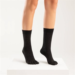 Mantar Önleyici Parmaklı Soket Kadın Siyah Gümüş Çorap 3'lü Paket